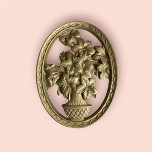 Vaso fiori decorazione parete 3D resina vintage anni 50 decorazione moody plastica tono oro - Foto 1 di 3