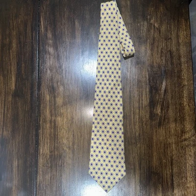 Corbata De Colección Lauren Ralph Lauren 100% Seda Amarillo Azul Geométrica Hecha en EE. UU. 4"x56" Foto 1 de 4