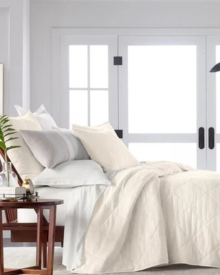 Hotel Collection Dobby Diamond 3-Pc. Coverlet Set, Full/Queen - Natural - Image 1 of 4