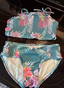 Justice Girls 2 Piece Hawaiian Floral Bikini Swimsuit Aqua XL(16/18) - Picture 1 of 4