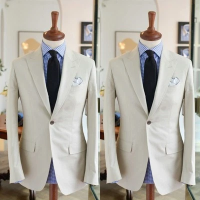 Trajes ajustados para hombre beige crema chaqueta de negocios blazer pico solapa 2 piezas formal Foto 1 de 4