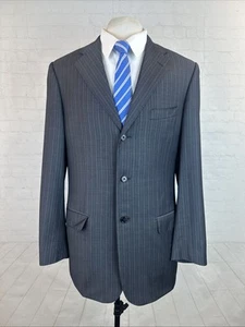 Corneliani Men’s Suit 42L 36X32 Dark Gray Striped Super 120s Wool Made in Italy - Picture 1 of 20