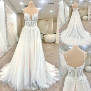 Sleeveless Wedding Dresses A Line Spaghetti Straps Beach Ivory White Bridal Gown - Picture 1 of 13