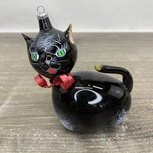 Vintage italienisches mundgeblasenes Glas De Carlini? 4 Zoll Weihnachtsschmuck schwarze Katze gold - Bild 1 von 9
