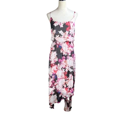 Vestido midi asimétrico sin mangas de gasa floral rosa Lane Bryant 18/20 con tiras Foto 1 de 4