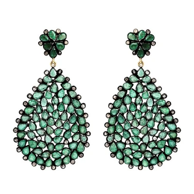 Pendientes colgantes de diamantes esmeralda con montura de bisel joyería de plata de oro de 14 k Foto 1 de 4