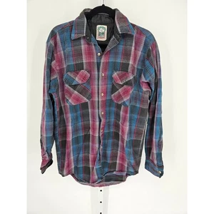 Keystone Casuals Key Men's Red & Blue Plaid Long Sleeve Button-Up Shacket Sz L - Picture 1 of 5