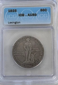 1925 Lexington Commemorative Silver Half Dollar 50C About Uncirculated ICG AU50 - Picture 1 of 4