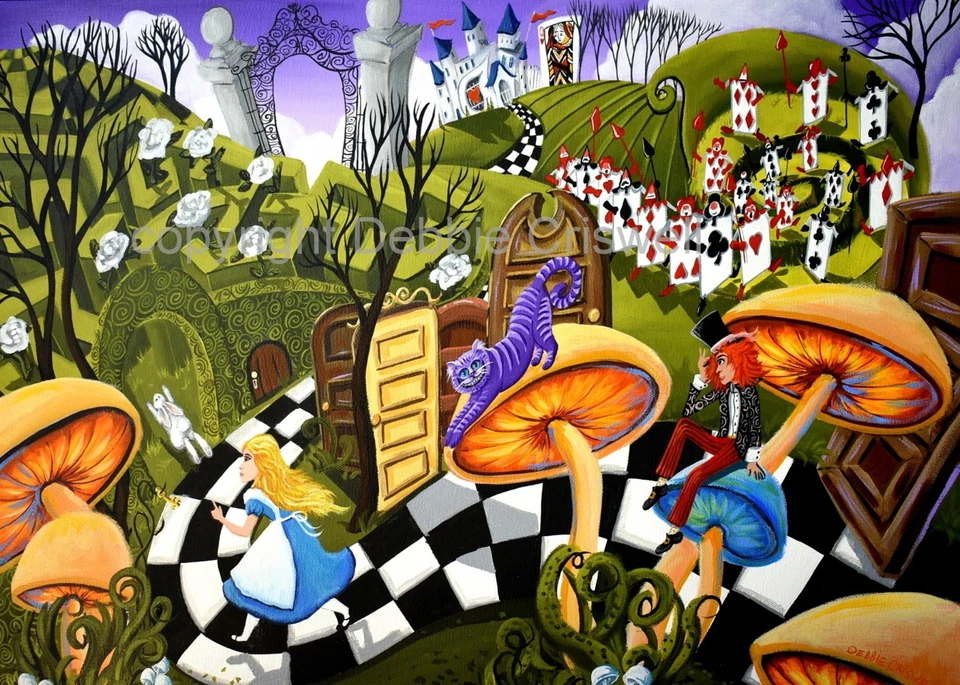 PRINT Of Painting Aceo Cat Rabbit Mad Hatter Alice Wonderland Signed Orig. Art - Image 1 of 1