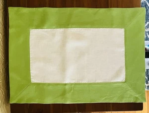 Set of 13 Pottery Barn 100% Linen White Green Border Placemats New With Tags - Picture 1 of 2