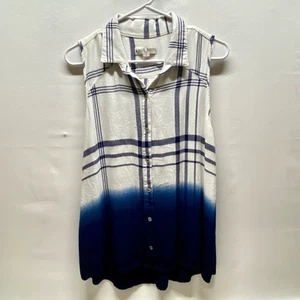 Knox Rose Karriere Bluse Damen Small Blau Weiß Ombré Ärmellos Button Down - Bild 1 von 6