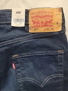 Levi's 501 uomo taglio dritto 33x32 lavaggio scuro nuovo con etichetta bottone mosca - Foto 1 di 6