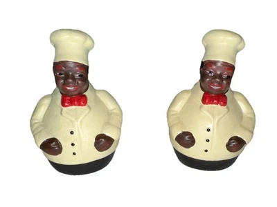 Vintage Salt and Pepper Shakers - Chef Porcelain White Coat And Hat Red Bow tie - Image 1 of 4