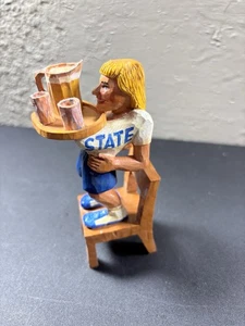 Vtg Penn State Hand Carved Wood Big Boob Blonde Waitress On Chair - Picture 1 of 6