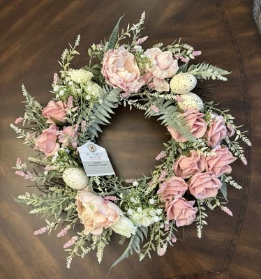 My Texas House 22" Easter Wreath Pink Floral SOLD OUT New - Image 1 of 3