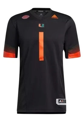 Adidas #1 Miami Hurricanes Men Size Large Premier Strategy Football Black Jersey - Image 1 of 4