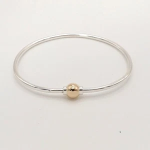 Cape Cod Sterling Silver 14k Gold Ball Bangle Bracelet 7in New - Picture 1 of 7