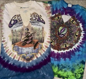 Grateful Dead Liquid Blue Tie-Dye T-Shirt Lot (2) 2000 & 2001 Medium Distressed - Picture 1 of 18
