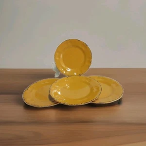 Real Simple Melamine 9" Plates Gold with Brown Crackle Edges Lot Of 4 preowned - Picture 1 of 7