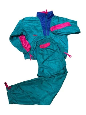 Vintage Columbia Windbreaker Tracksuit Set Women’s XL Teal Pink 80s 90s Nylon Ja - Image 1 of 4