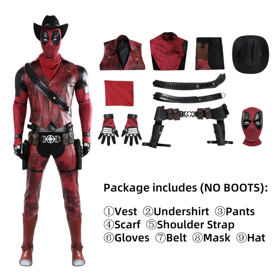 Deadpool 3 Wade Wilson Vaquero Deadpool Disfraz Juegos con disfraces Monos Conjunto Completo Conjunto Foto 1 de 4