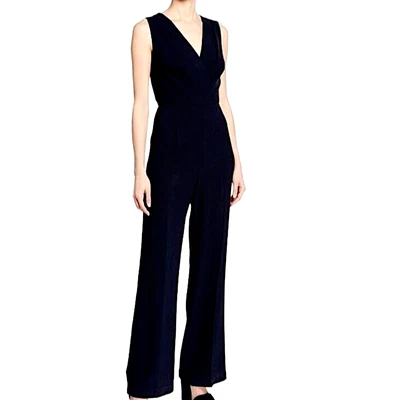 NWT TAHARI Wide Leg Velvet Jumpsuit Women's Size 4 Sleeveless Belted Black - Image 1 of 4