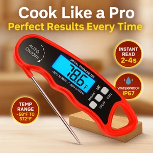 Instant Read Meat Thermometer Digital Waterproof for Grill BBQ Kitchen Cooking - Picture 1 of 8