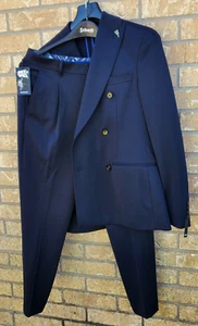 MURANO DOUBLE BREASTED LUCAS CARROT FIT NAVY BLUE MENS MODERN 2-PIECE SUIT - Picture 1 of 23