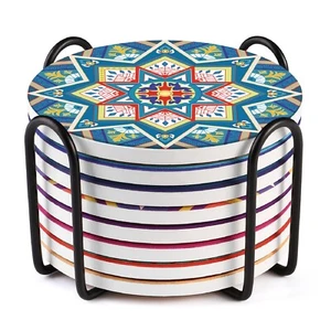 LIFVER 8er Pack saugfähige Getränkeuntersetzer Sets Mandala Style Keramik - Bild 1 von 7