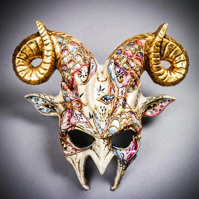 Krampus Devil Twisted Ram Horns Halloween Masquerade Cosplay Party Face Mask - Image 1 of 2