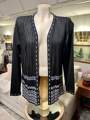 Cárdigan Suéter EXCLUSIVAMENTE MISOOK Talla M Negro Azul Gris Chevron Rayas Carrera Foto 1 de 4
