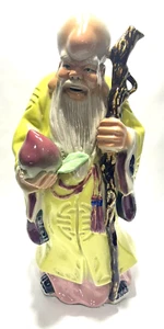 Statua porcellana cinese asiatica 15" Shou Xing dio della longevità metà secolo 60 - Foto 1 di 8