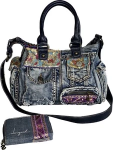 Vtg 90s y2k desigual jeans Denim bag 90s Crossbody & Wallet Sequin Embellished - Picture 1 of 21