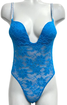 BODY DE PELUCHE VICTORIA'S SECRET AZUL ENCAJE U-WIRE BRILLO ESTRÁS CORREA TALLA S Foto 1 de 4