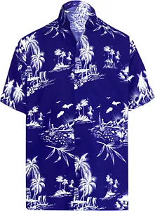 LA LEELA Men's Hawaiian Short Sleeve Button Down Shirts 7XL Tropical, Blue - Picture 1 of 3