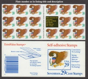 1992 Eagle & Shield GREEN 29c Sc 2596a MNH booklet of 17 plate number D21221 - Picture 1 of 1