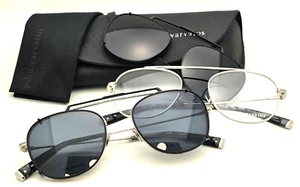 New JOHN VARVATOS Eyeglasses V176 52-19 Silver Frames +Black Sunglasses Clip-ons - Picture 1 of 24