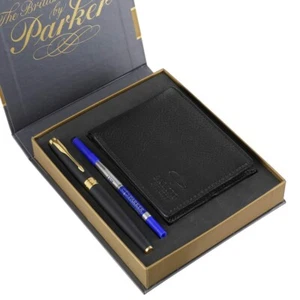 Parker Aster Matte Black Roller Ball Pen with Wallet Gold Trim - Picture 1 of 8