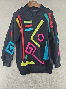 Vintage Totally Rad 80's Woman's Sweater Geometric Print Long Neon Multi Color - Picture 1 of 15