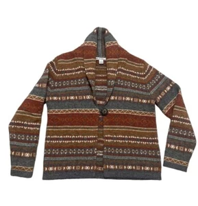 TELLURIDE CLOTHING SOUTHWEST FAIR ISLE WOOL METAL BUTTON LARGE CARDIGAN SWEATER - Picture 1 of 8
