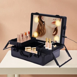 Estuche Tren Maquillaje LED con Espejo y Enchufe - Estuches Cosméticos Organizador Caja de Almacenamiento - Imagen 1 de 14