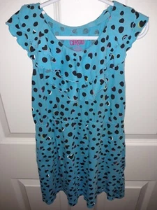 Circo Girls Blue polka dot and heart Print Ruffle Summer Dress Sz 7/8 Medium - Picture 1 of 4