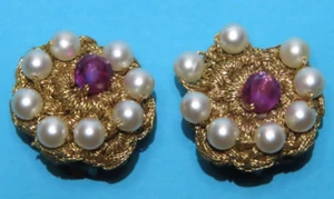 Vintage goldfarben Häkelgarn mit Perle Strass Perlen Clip auf Ohrringe 1" - Bild 1 von 6