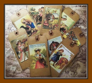 THANKSGIVING DAY FEST - PRIMITIVE HÄNGEETIKETTEN - 9ER SET - VINTAGE DESIGNS - Bild 1 von 3