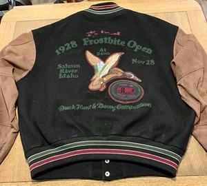 PARA HOMBRES L IMPRESIONANTE LANA? CHAQUETA BOMBARDERO! ¡INCREÍBLE BORDADO! FROSTBITE OPEN 1928 - Imagen 1 de 17