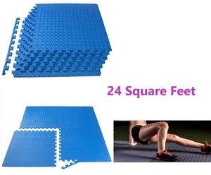 Floor Mat Exercise Tiles Garage Home Fitness GYM RUBBER FLOORING Workout -24 Sq - Picture 1 of 9
