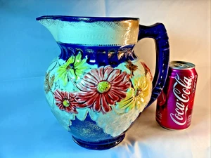 AA Estate Empire Works England Cobalt Blue Earthenware Gold Trim 9" Pitcher 235 - Picture 1 of 19