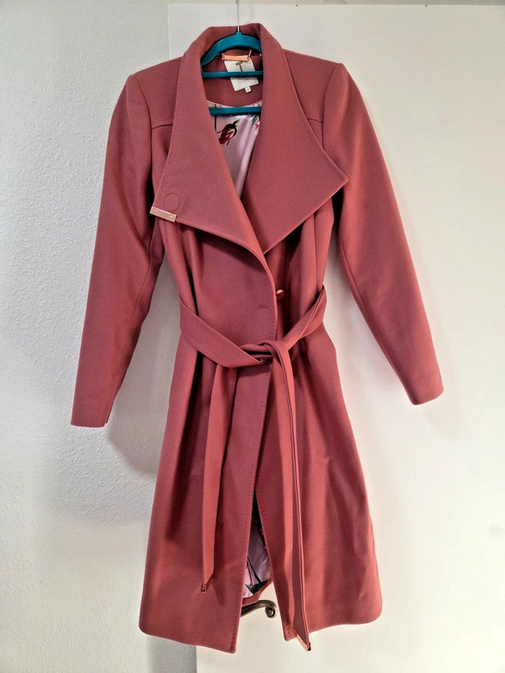 Шерстяная кашемировая куртка с поясом Ted Baker Sandra Rose Pink TB 3 UK 12 US 8 - Изображение 1 из 4