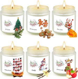 Candele Di Natale in Vetro per Donna, Set Da 6 Candele Profumate, Cera Di Soia N - Foto 1 di 12
