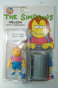 Mattel The Simpsons Bully Nelson figure Plastic Dustbin MOC 1990 Clear Bubble - Picture 1 of 12